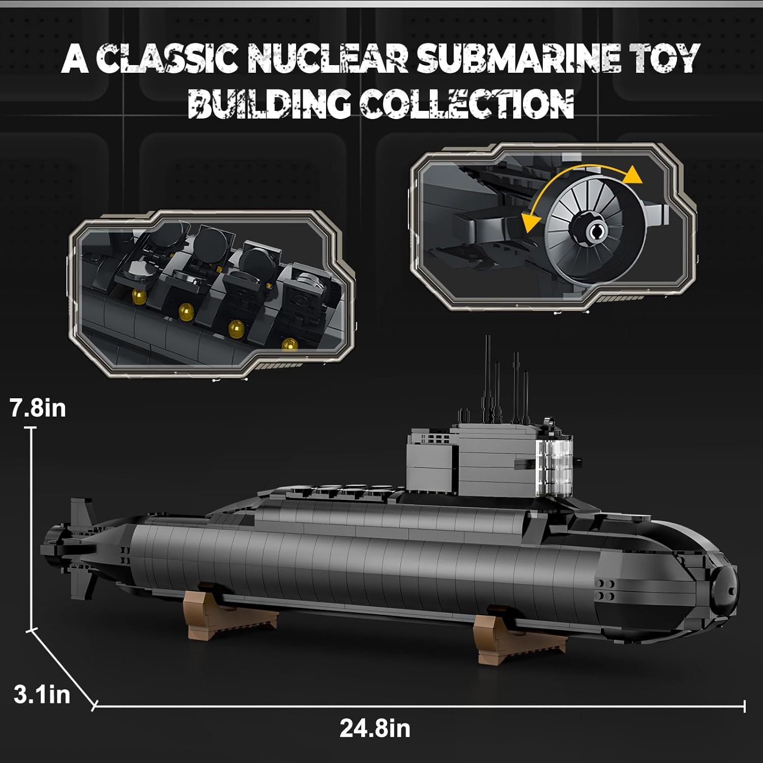 Strategic Nuclear Submarine Toy Building Blocks Set for Adult Kids, WW2 Historical Military Battleship Model Kit with Light, Home Office Decor Collection, Gift for Men Boys Teens 10 12 14 16+ (1498cs)-uFunSpace