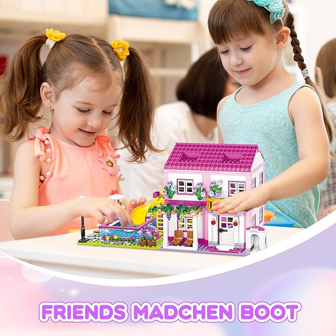 Pink Girls Summer Villa Friends Building Set Compatible with Lego Friends Construction Educational Toy for Kids Age 8-12 and Up 1018 PCS-uFunSpace