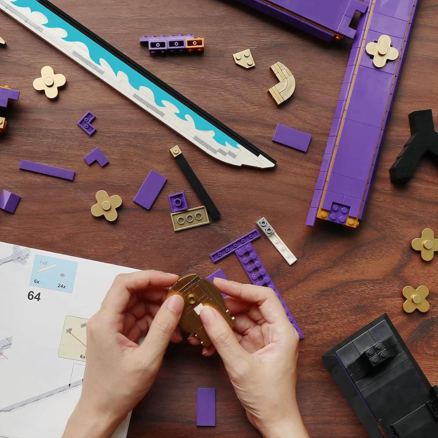 Anime Role Play Sword Building Blocks Set, 936 Pieces Purple Enma Zoro Sword 38.8 Inch with Scabbard and Stand, Suitable for Adults and Kids 8+ (Roronoa Zoro Yamato Sword)-uFunSpace