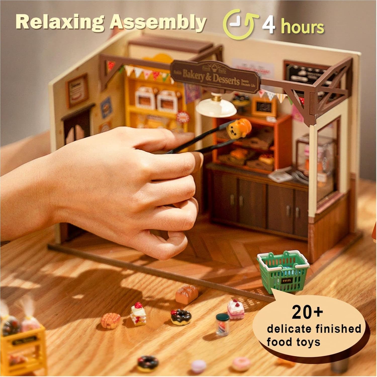 DIY Miniature Doll House Kit, Build Becka's Bakery Diorama House Building Set with LED Room Hobby Craft for Aduls Uniue Gifts for Teens-uFunSpace