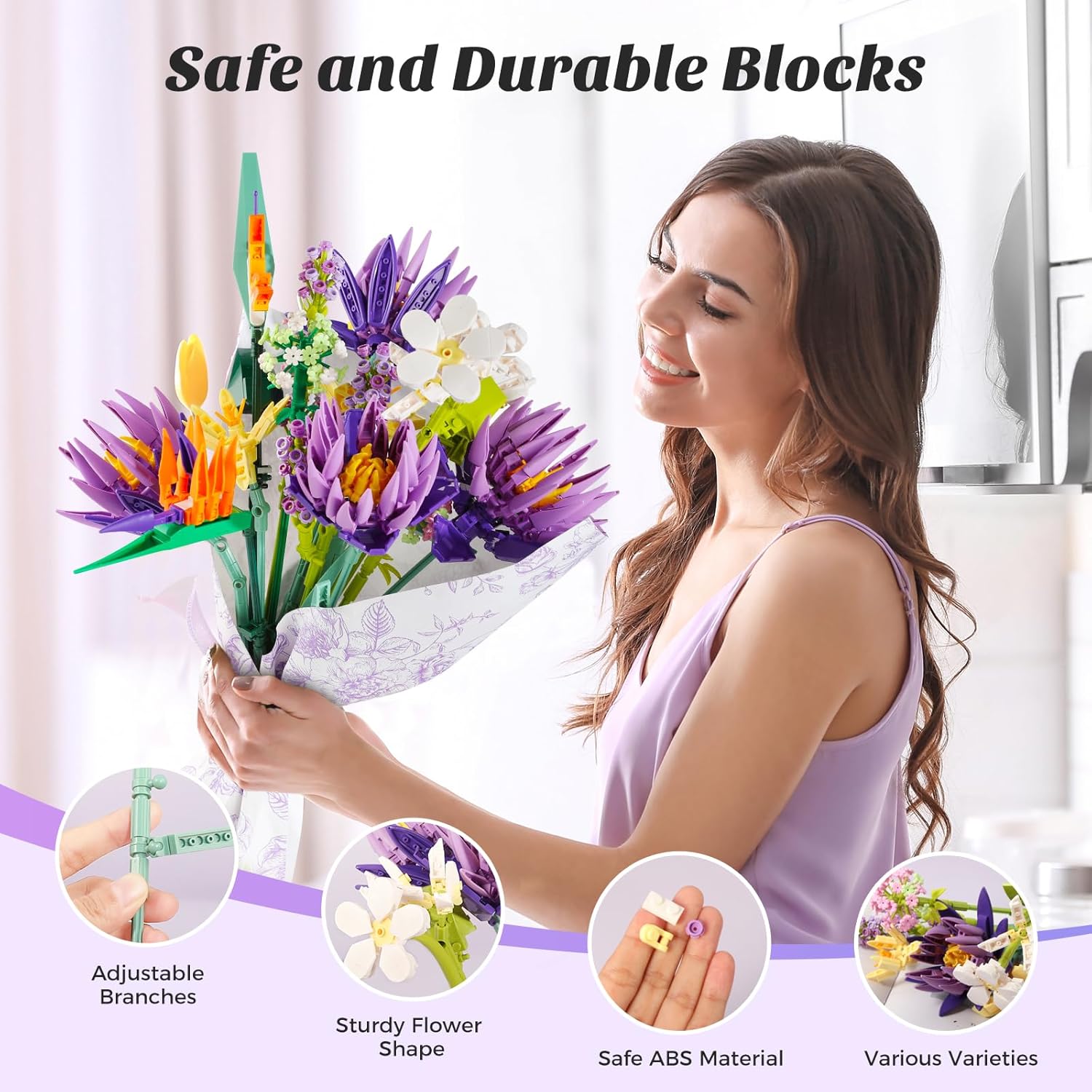 Flowers Bouquet Building Set, Creative 13 Artificial Wildflowers Botanical Collection Bird of Paradise for Adults Kids Home or Office Decor Christmas Valentine Mother's Day Birthday 891pcs (No Vase)-uFunSpace