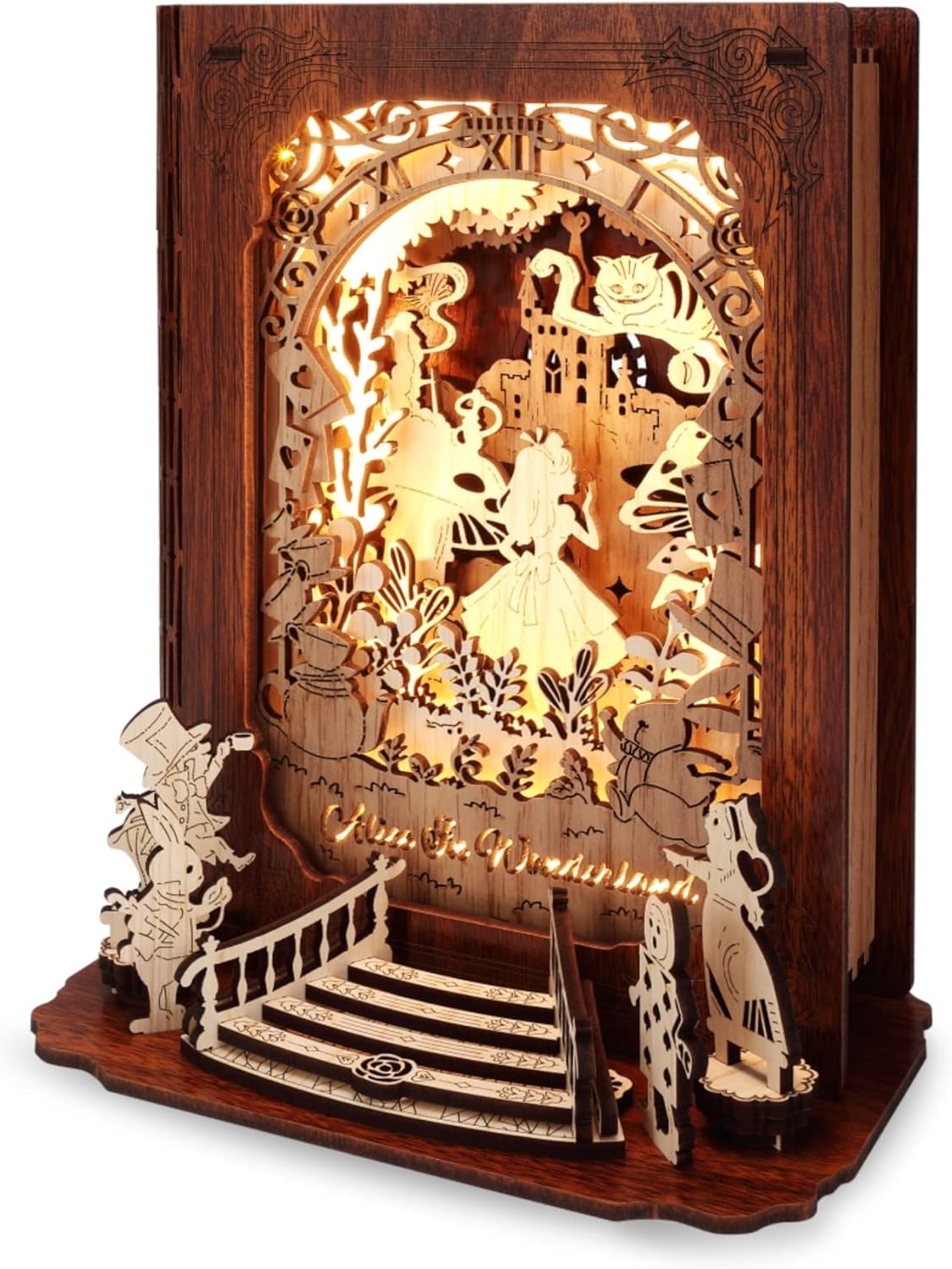 Alice in Wonderland 3D Puzzle Nightlight – DIY 3D LED Book Lamp – 3D Wood Puzzles Décor Lamp for Kids and Adults-uFunSpace