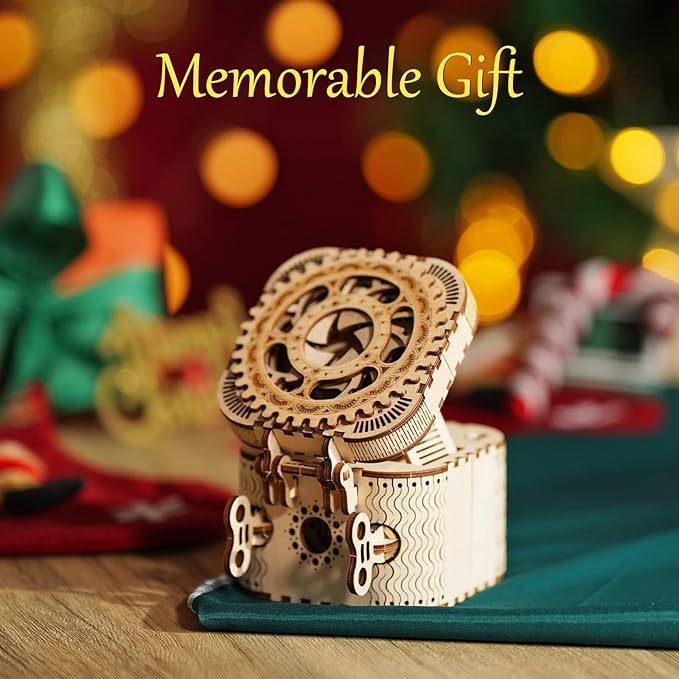3D Wooden Puzzle Mechanical Treasure Box Model DIY Brain Teaser Projects for Adult Kid Age 14+