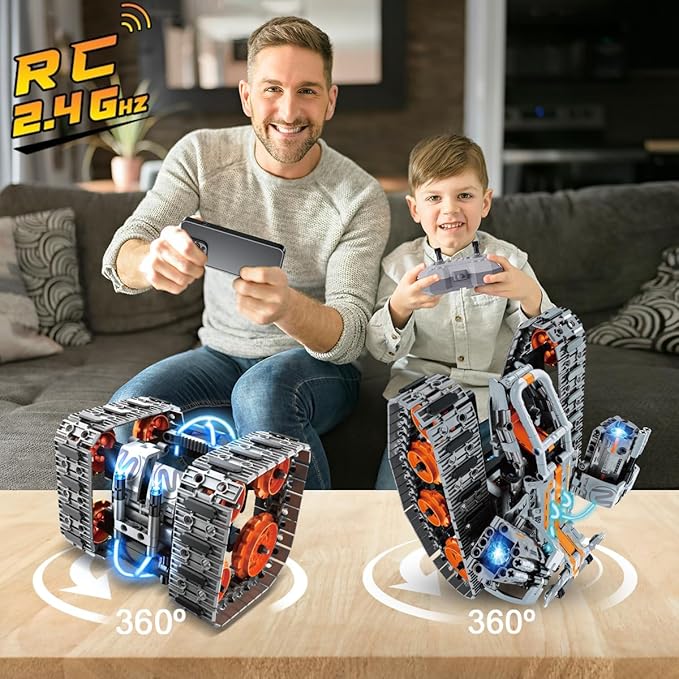 5-in-1 Building Toys with LED Light, APP & Remote Controll Building Block Set, 604 PCS RC Tech Rechargeable Tank Robot Sleigh Tracked Racer Toy, Gift for Kids Boys Girls Ages 6 7 8 9 10 11 12+-uFunSpace