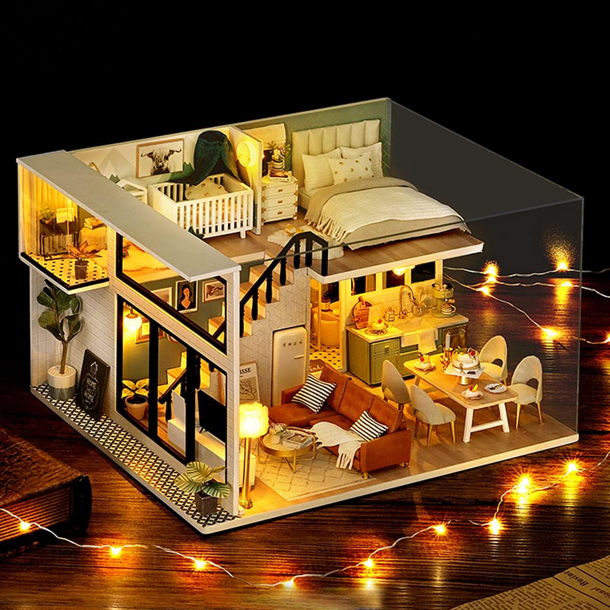 DIY Miniature Dollhouse Kit, Tiny House kit with Furniture and Music, Miniature House Kit 1:24 Scale, Great Crafts Gift for Birthday Christmas Day, Comfortable Life-uFunSpace