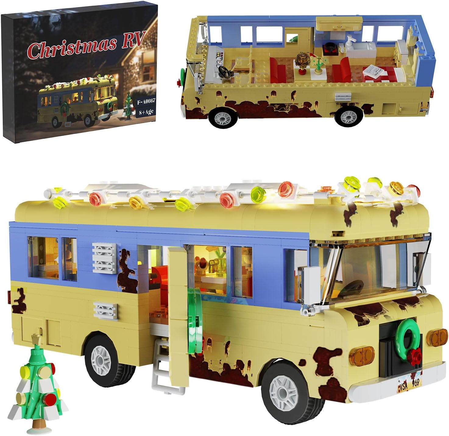 Christmas RV building block set snow car camper building block set with colored lights and Christmas tree Christmas toys winter series suitable for adults and children-uFunSpace