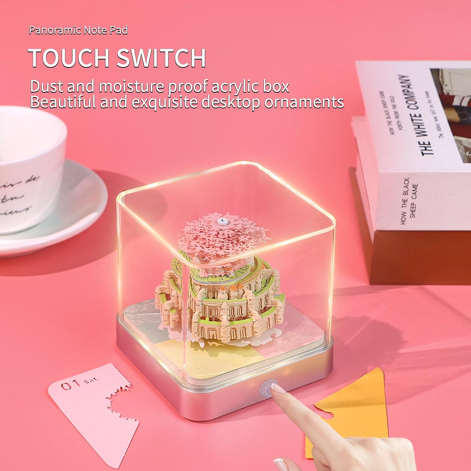 Time Piece Calendar,3D Art Calendar Memo Pad 2025 Creative Desk Calendar with Light,Castle in Sky Tear Away Paper Carving 3D Memo Pad Art Notepad Christmas Gift-uFunSpace