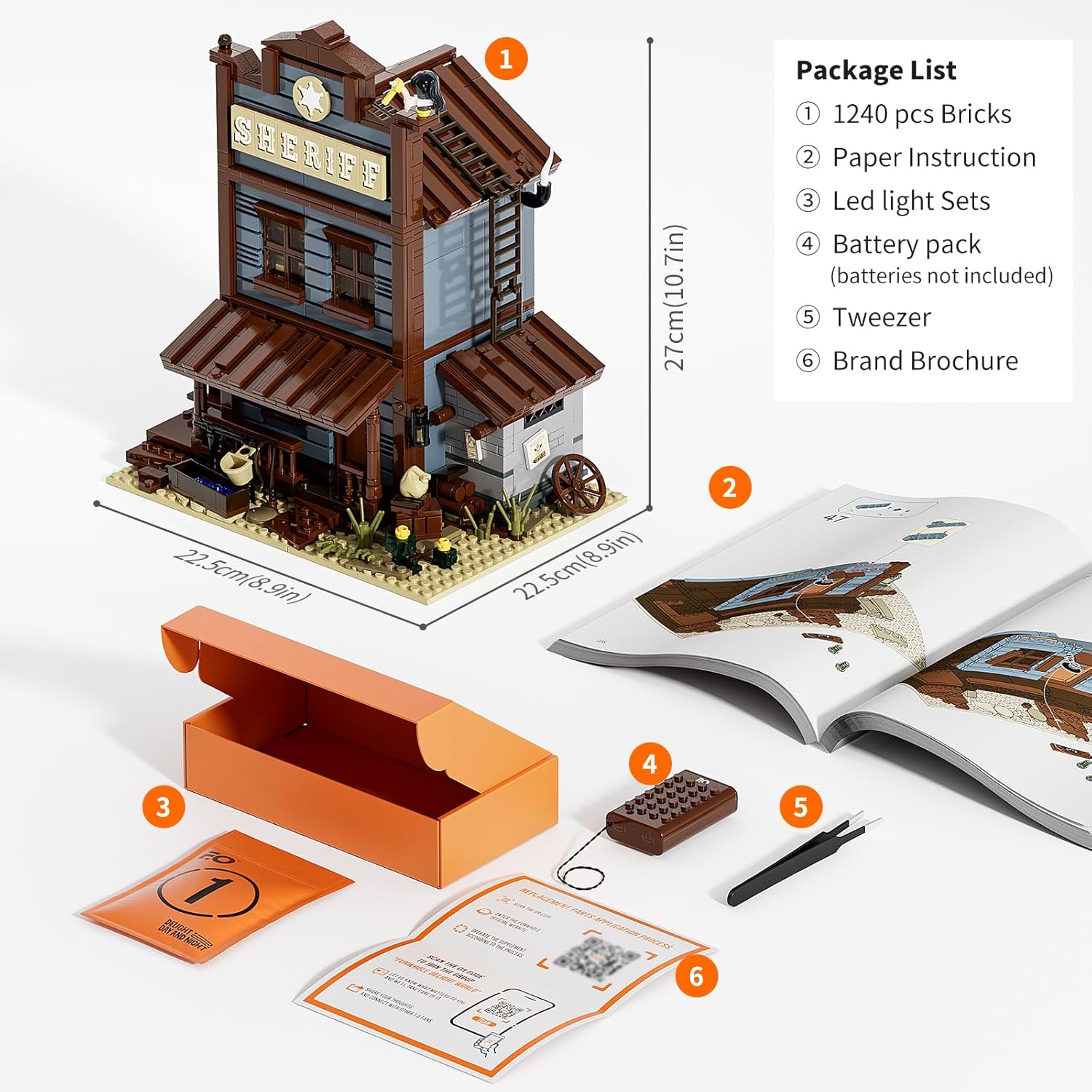 Sheriff's Office Lighted Building Blocks Set - Old West Sheriff's Office LED Light Building Model Set 1240 Pieces for Adults and Teens-uFunSpace