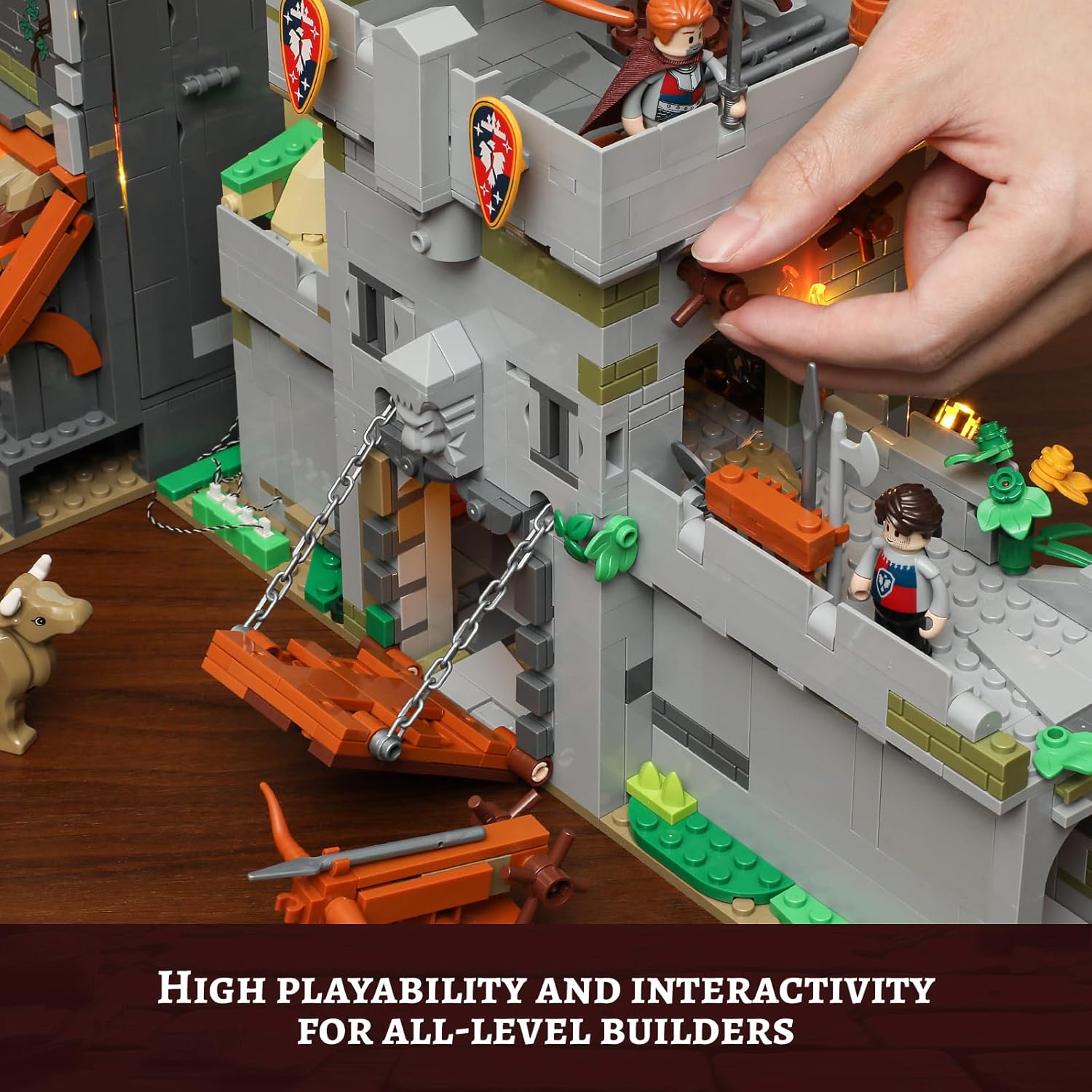 Medieval Watchtower Lighting Building-Bricks Set - Guardiance Castle with Soldier Farmer Minifigures Collectible Display Set 1625 Pcs for Adults and Teen-uFunSpace