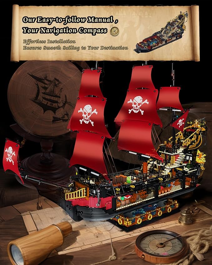 Pirate Ship Building Kit, Queen Anne's Revenge Pirate Ship Building Set for Adults, Building Toys Gift for Kids Boys 8-12, Compatible with Lego Pirate Ship, 3399 PCS-uFunSpace
