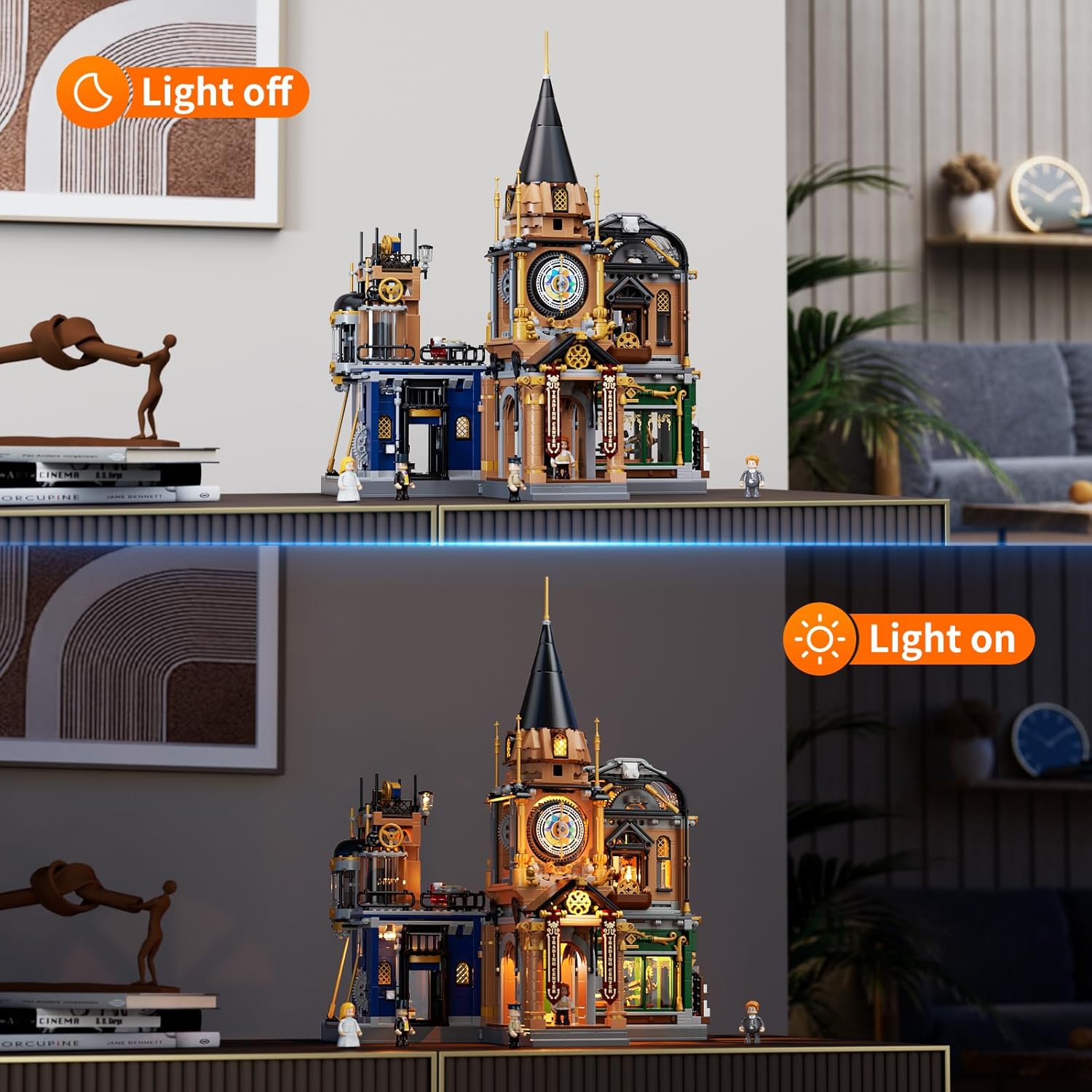 Steampunk Trading Center Lighting Building-Bricks Set - Steampunk World Architecture Model LED Light Construction Building Set 2680 Pcs for Adults and Teen-uFunSpace