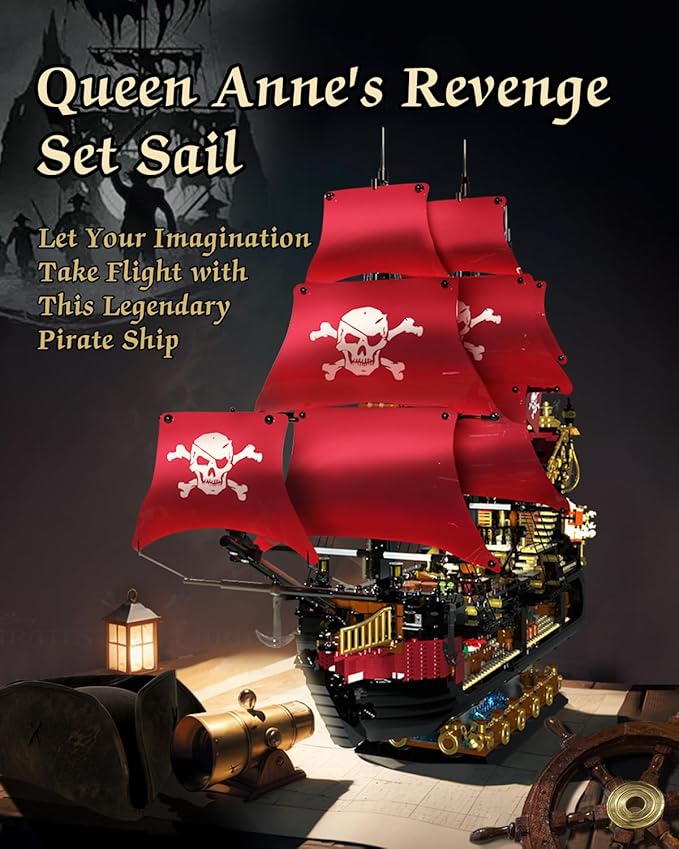 Pirate Ship Building Kit, Queen Anne's Revenge Pirate Ship Building Set for Adults, Building Toys Gift for Kids Boys 8-12, Compatible with Lego Pirate Ship, 3399 PCS-uFunSpace