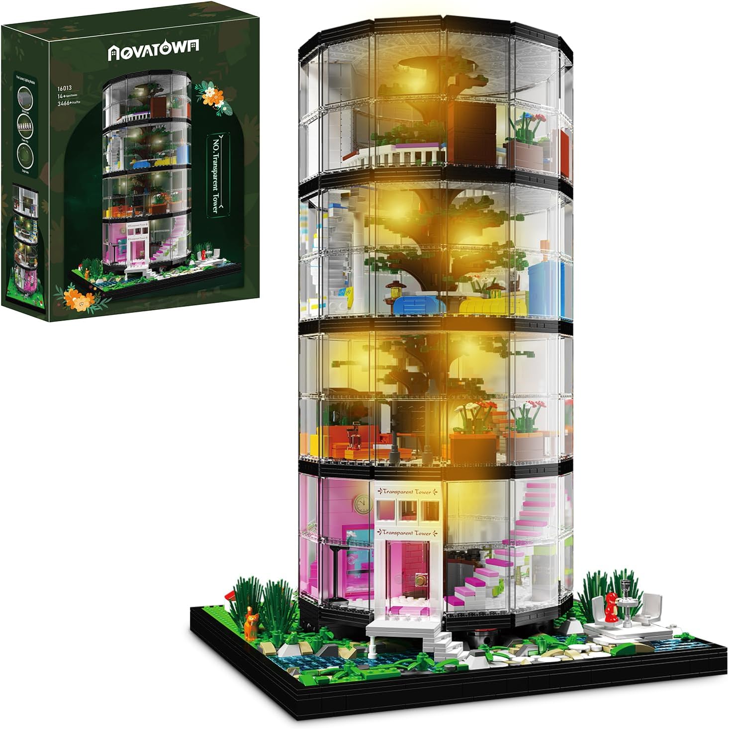 3466 pieces building block toy set for MOC, DIY assembly tower building block toy set with LED light set, splicing street scene building block model kit, suitable for Christmas-uFunSpace