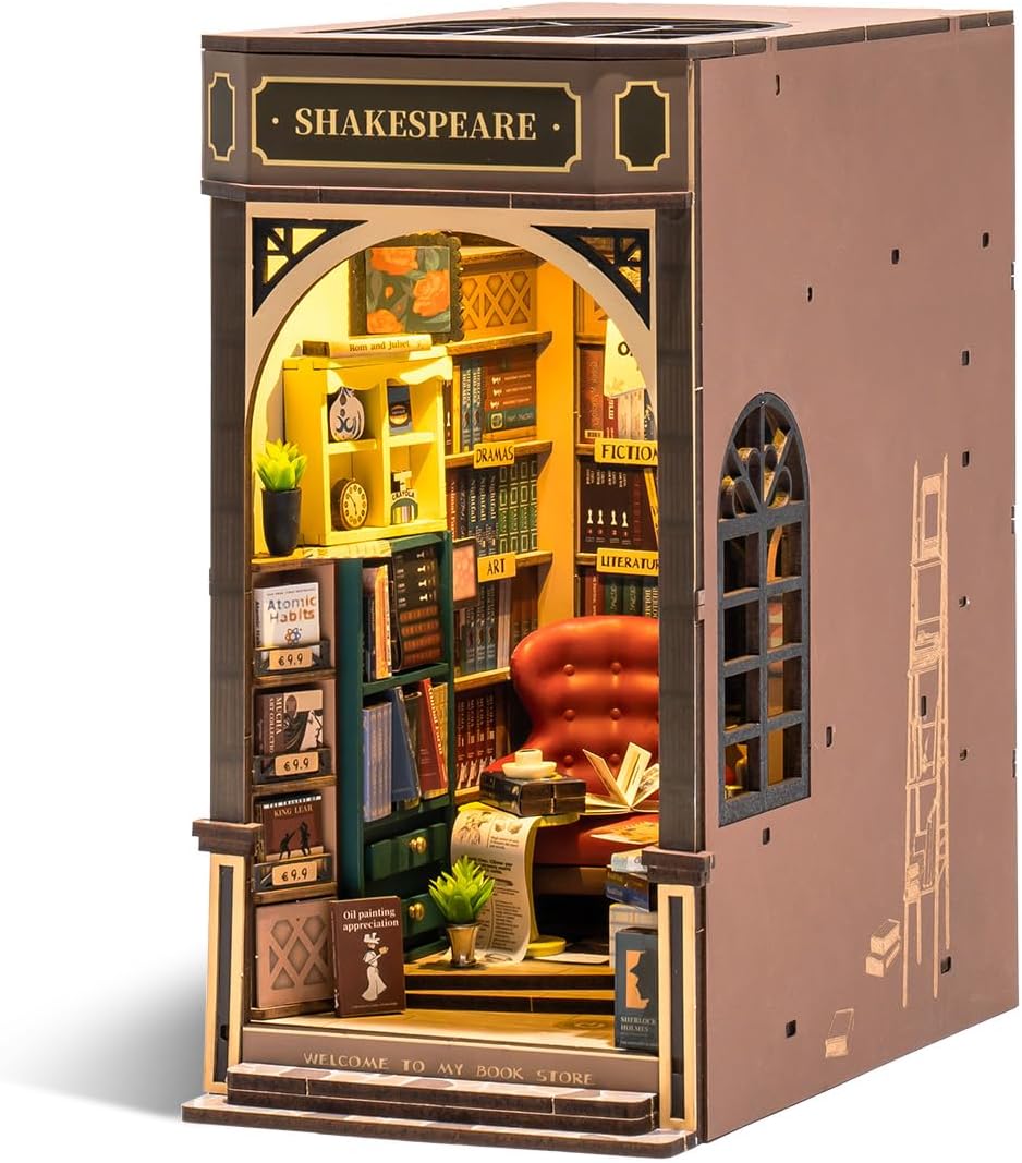 Book Nook Kit cover image featuring an elegant bookstore-themed miniature house model with detailed architectural design
 -uFunSpace