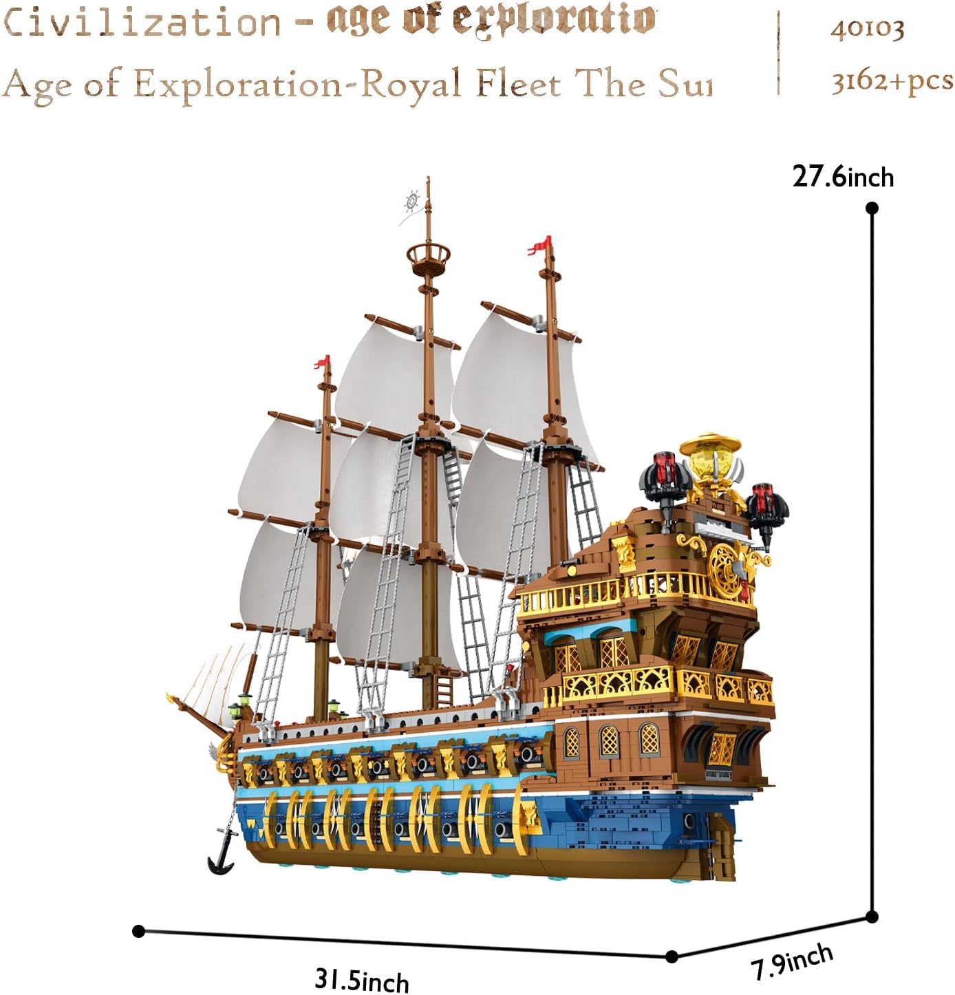 Pirate Ship Building Sets for Adults, Gorgeous Royal Fleet Ship with Tiered Design, Attractive Pirate Toys Building Blocks Pirate Ship Large Model, Gifts for Teens Adults(3162 Pieces)-uFunSpace