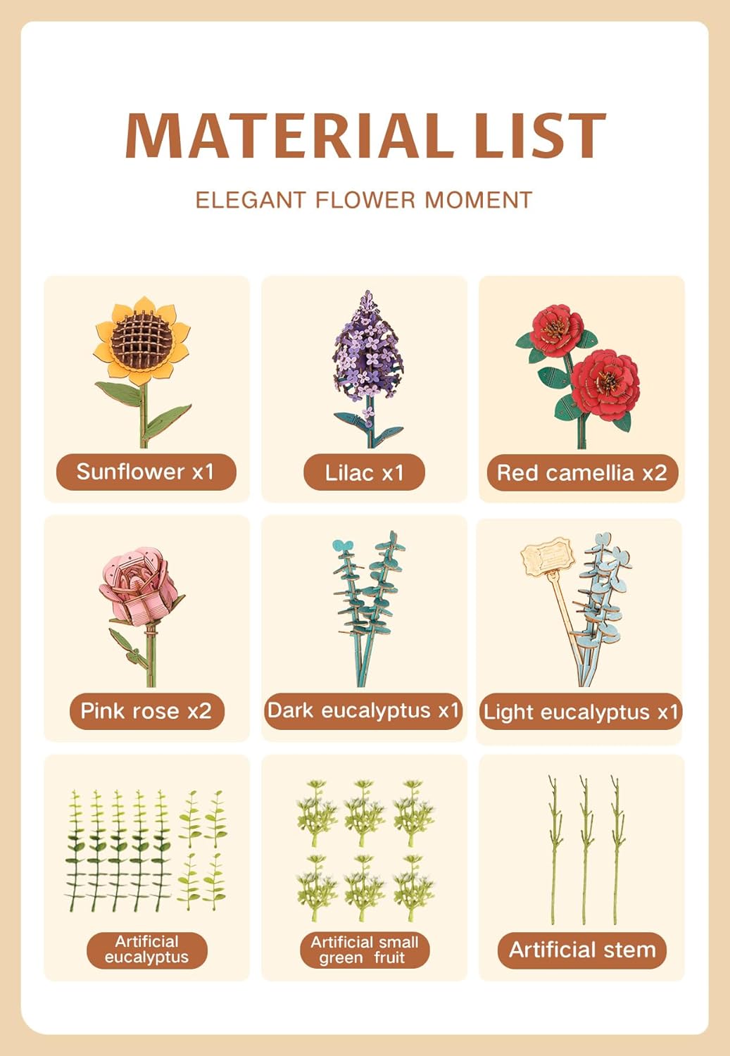 Artifical Flowers,Wooden Flower Bloom Box Building Toy Set,DIY 3D Wooden Puzzles for Adults,Botanical Collection Craft Kit as Thanksgiving Decoration Christmas Birthday Valentine Gift-uFunSpace