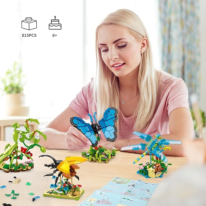 Insect Collection Building Set, Compatible with Lego Insects Animals, Flowers Butterfly Mantis Beetle Dragonfly for Nature Decor, Ideas Bug Toy for Adults Boys Girls (815 PCS)-uFunSpace