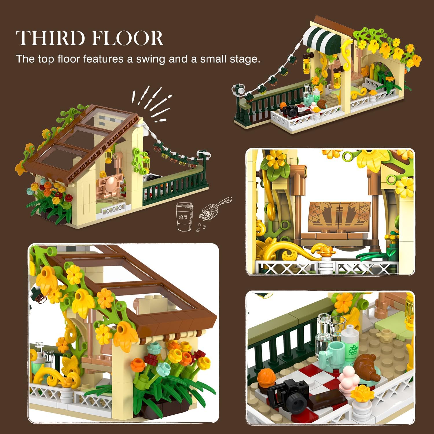 City Coffee House Building Set with Light, 1173 PCS Cafe Shop Building Block Toy with Ordering Counter Baking Room, Architecture Construction Model for Adults Teens Kids Boys Girls Ages 6-12+-uFunSpace