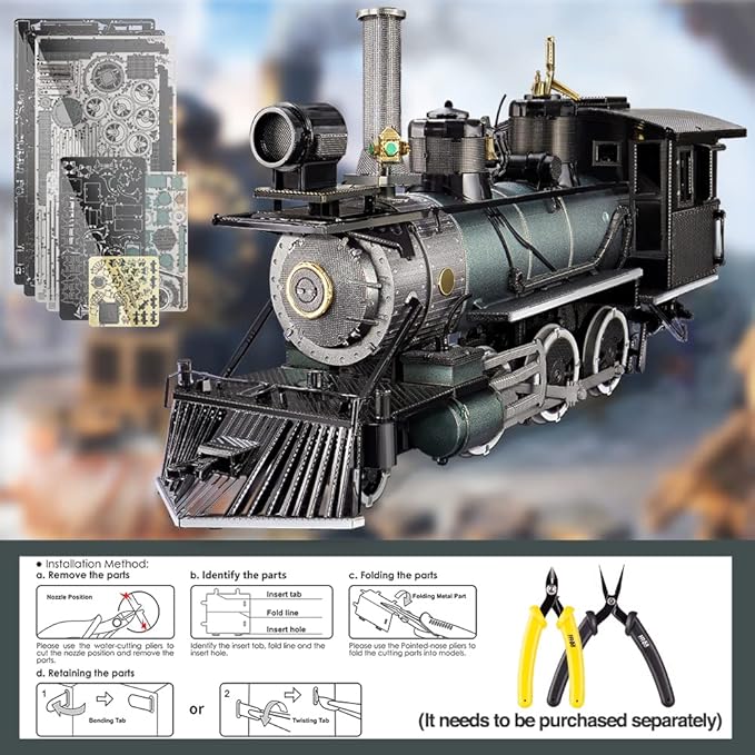 3D Puzzle for Adults, Mogul Steam Engine Steamer 3D Metal Model Building Kits Challenging Assembly DIY Crafts Kits, Best Birthday Christams Gifts-uFunSpace