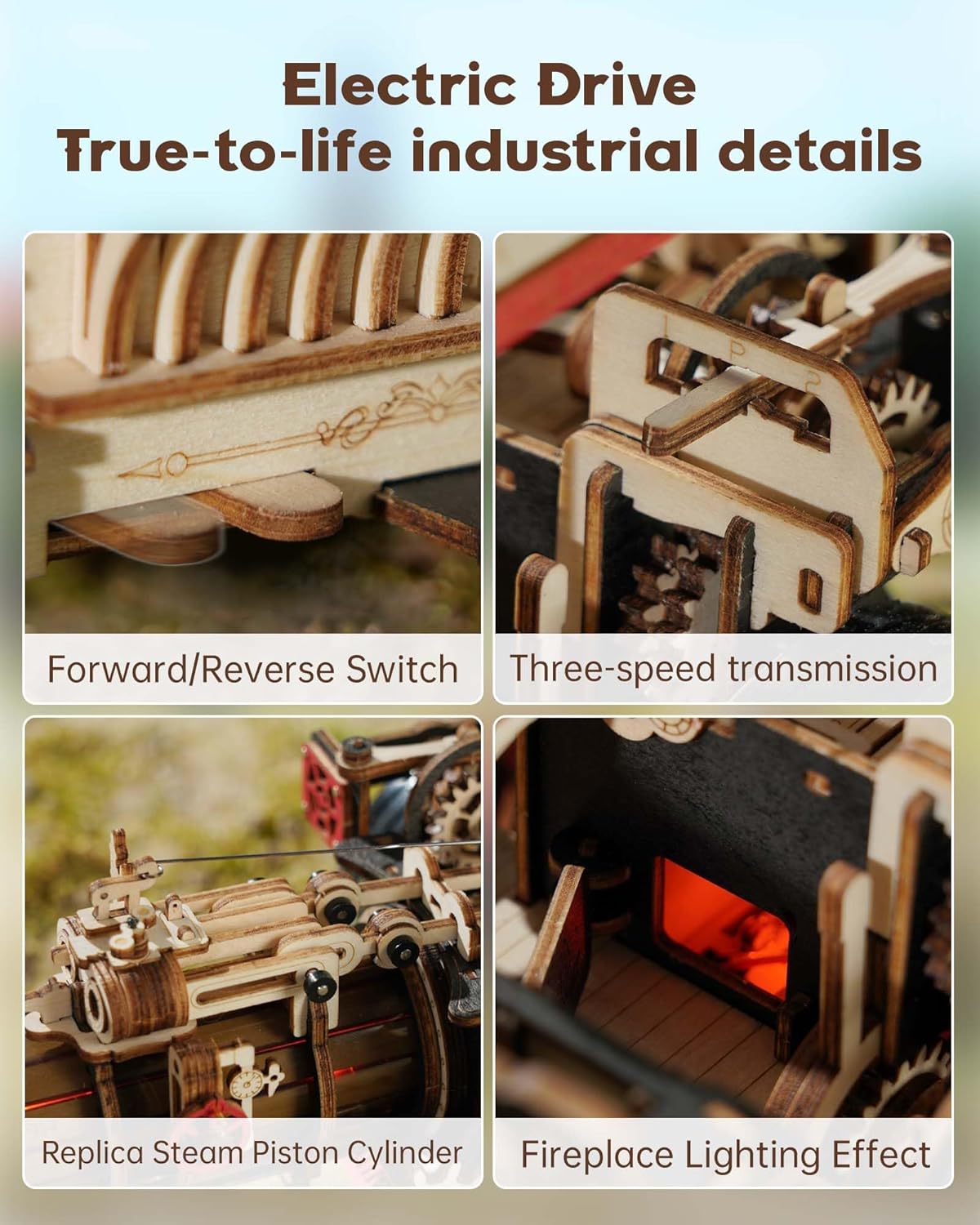 3D Puzzle for Adults 469pcs Electric Vintage Car Steam Engine Model Kits, Mechanical Wooden Assembly Puzzles Vehicle DIY Hobbies for Men Women-uFunSpace