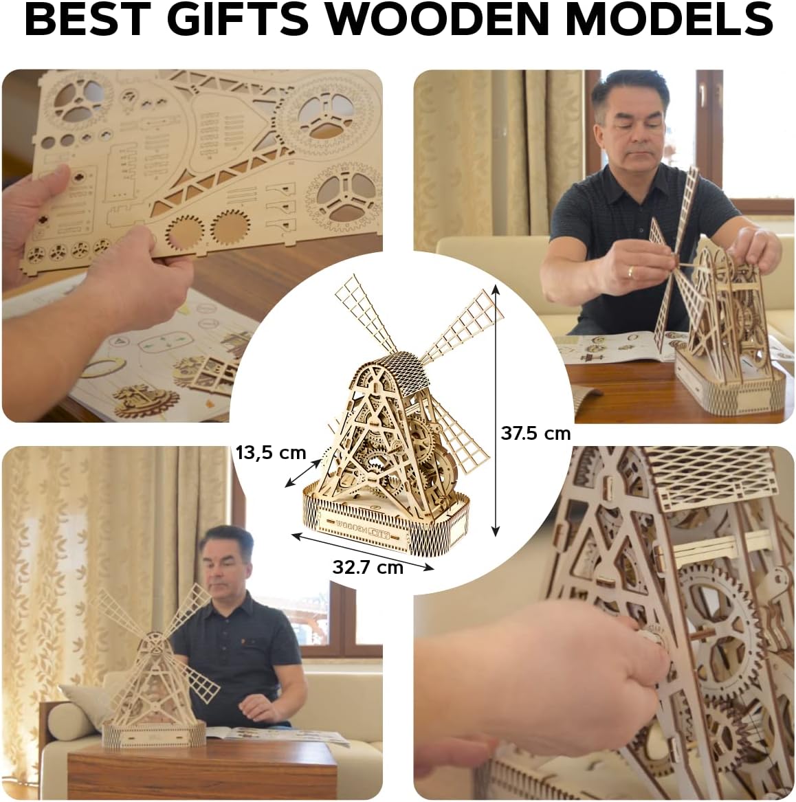 Build a Windmill Wooden 3D Puzzles - Wood Puzzles for Adults Wooden Windmill - Windmill Model Wood Kits for Adults to Build - Wooden Mechanical Model Kit for Adults to Build - 222 Pieces-uFunSpace