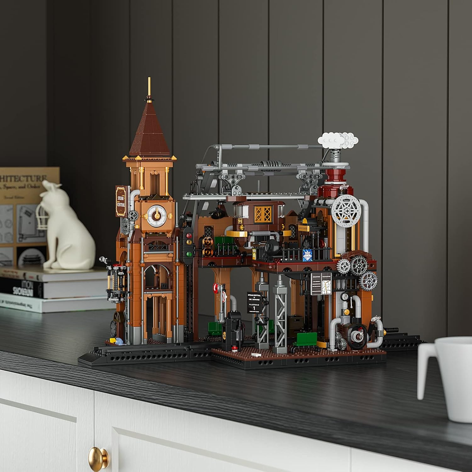 Train-Station Lighting Building Bricks Set - Steampunk LED Light Building Set 1843 Pieces for Adults and Teens-uFunSpace