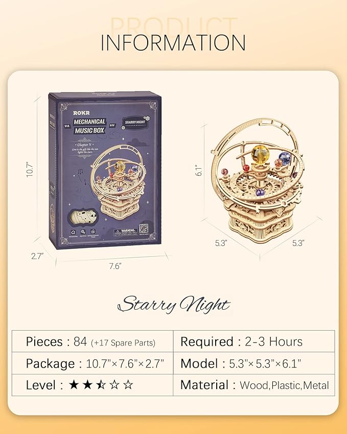 3D Puzzles for Adults-Starry Night Music Box Kit-Wooden Puzzles Science Gifts for Adults-Gifts for Teenage Boys Girls-uFunSpace