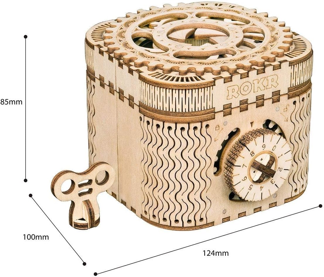 3D Wooden Puzzle Mechanical Treasure Box Model DIY Brain Teaser Projects for Adult Kid Age 14+