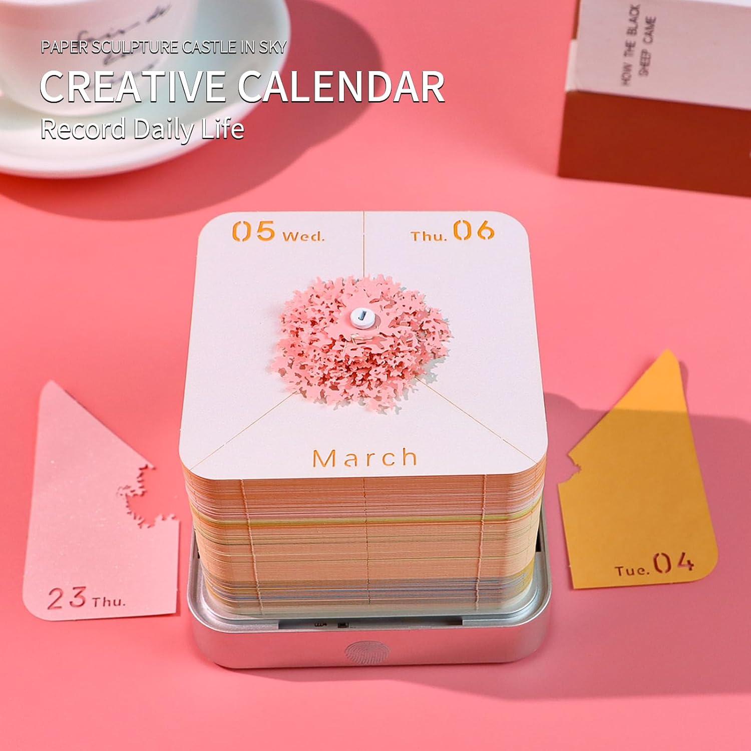 Time Piece Calendar,3D Art Calendar Memo Pad 2025 Creative Desk Calendar with Light,Castle in Sky Tear Away Paper Carving 3D Memo Pad Art Notepad Christmas Gift-uFunSpace