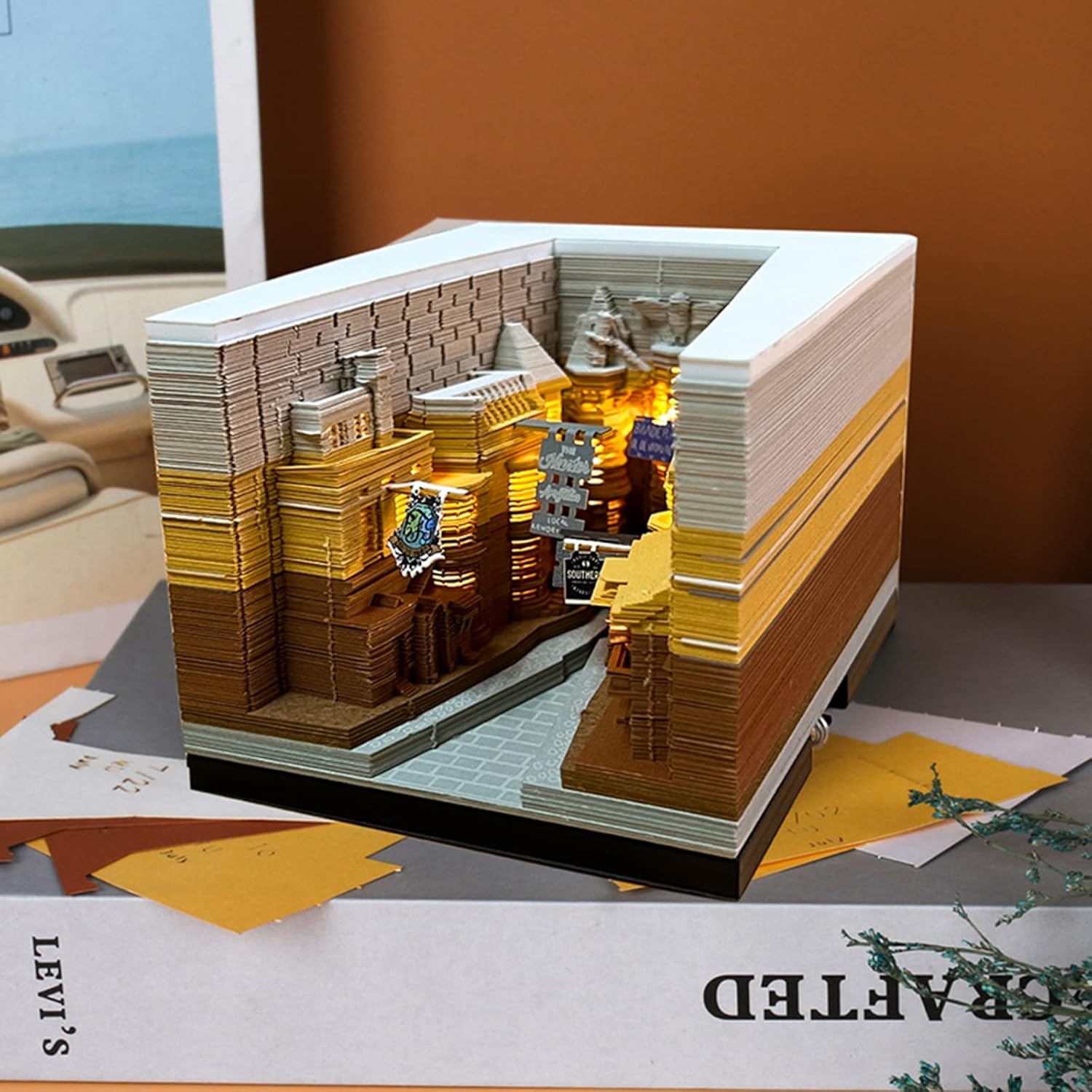 2025 Time Piece Calendar Memo Pad, Diagonal Alley Desk Calendar Notepad With Light, 3D Memo Pad DIY Decoration Gift-uFunSpace
