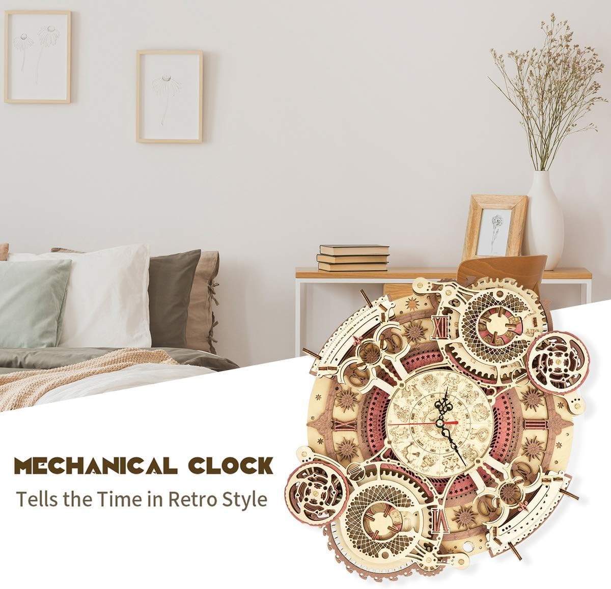 3D Wooden Puzzle Clock Model 12"– DIY 168 PCS Mechanical Model Kit Toys Home Decor Elegant Gifts for Teens/Adults-uFunSpace