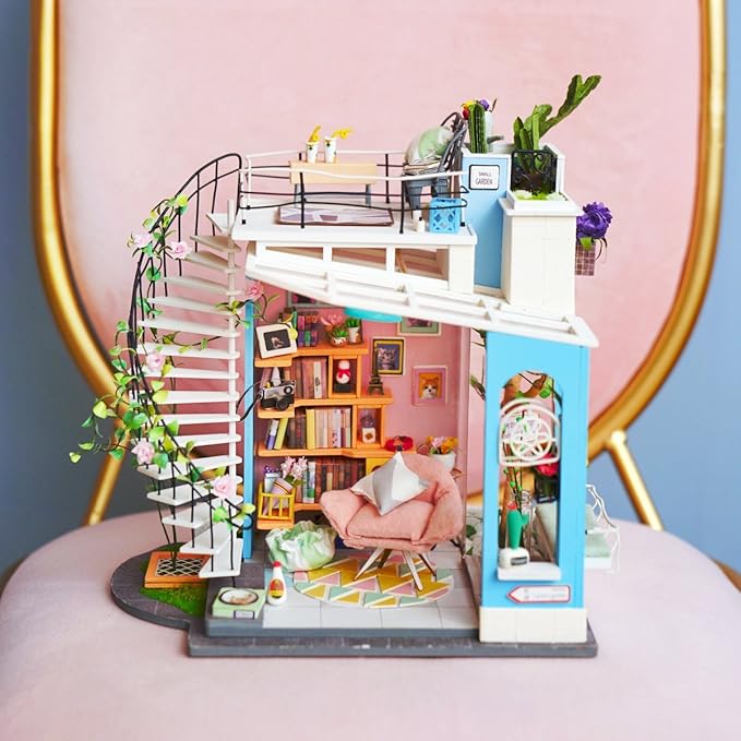 DIY Miniature Dollhouse Kit - 1:24 Scale Dollhouse Room Kit with LED Light - DIY House Kit with Furniture Best Birthday for Women and Men-uFunSpace