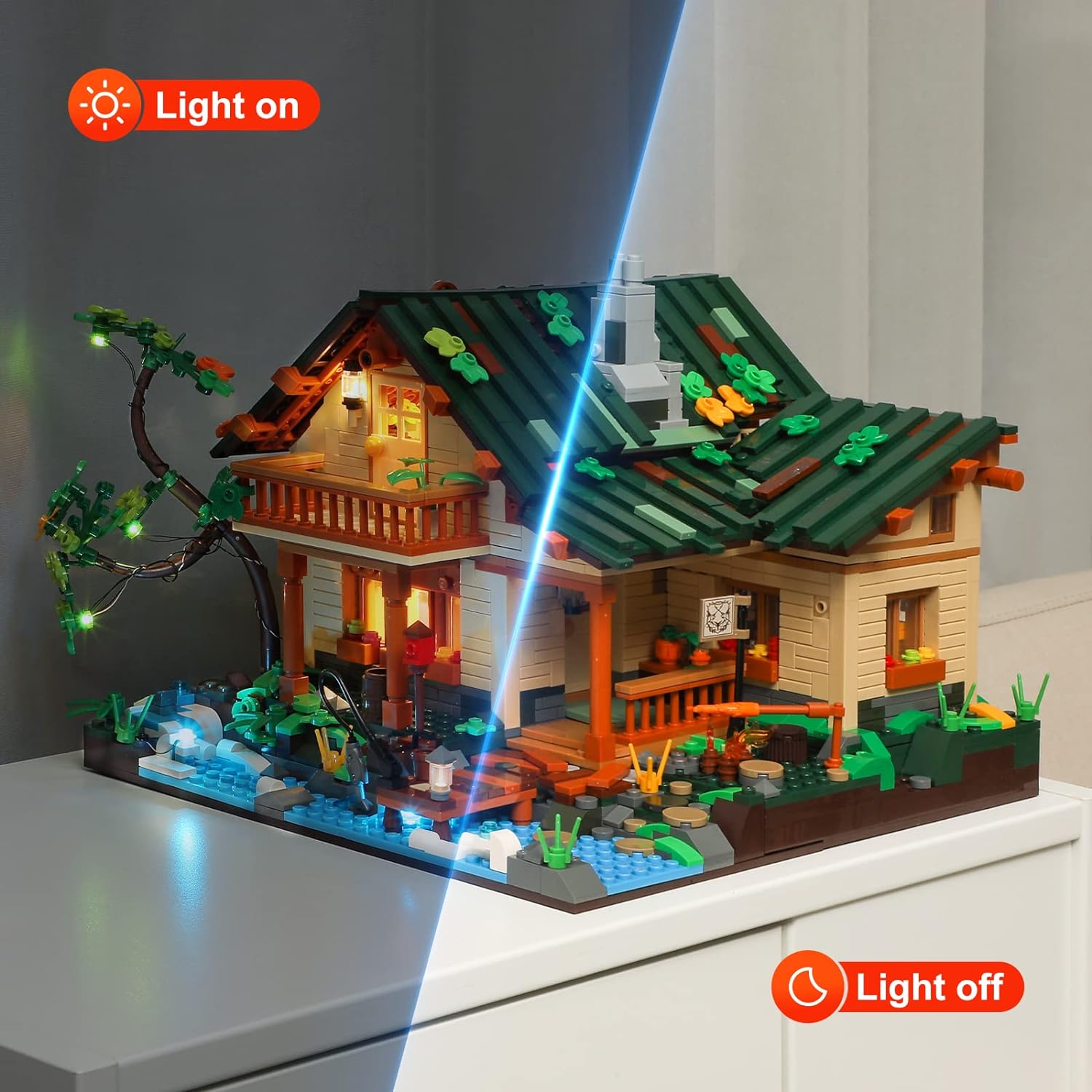 Lakeside-Lodge Building Set with LED Lights - Construction Building Model Set 1969 PCS for Teen and Adults with Lighting Kit-uFunSpace