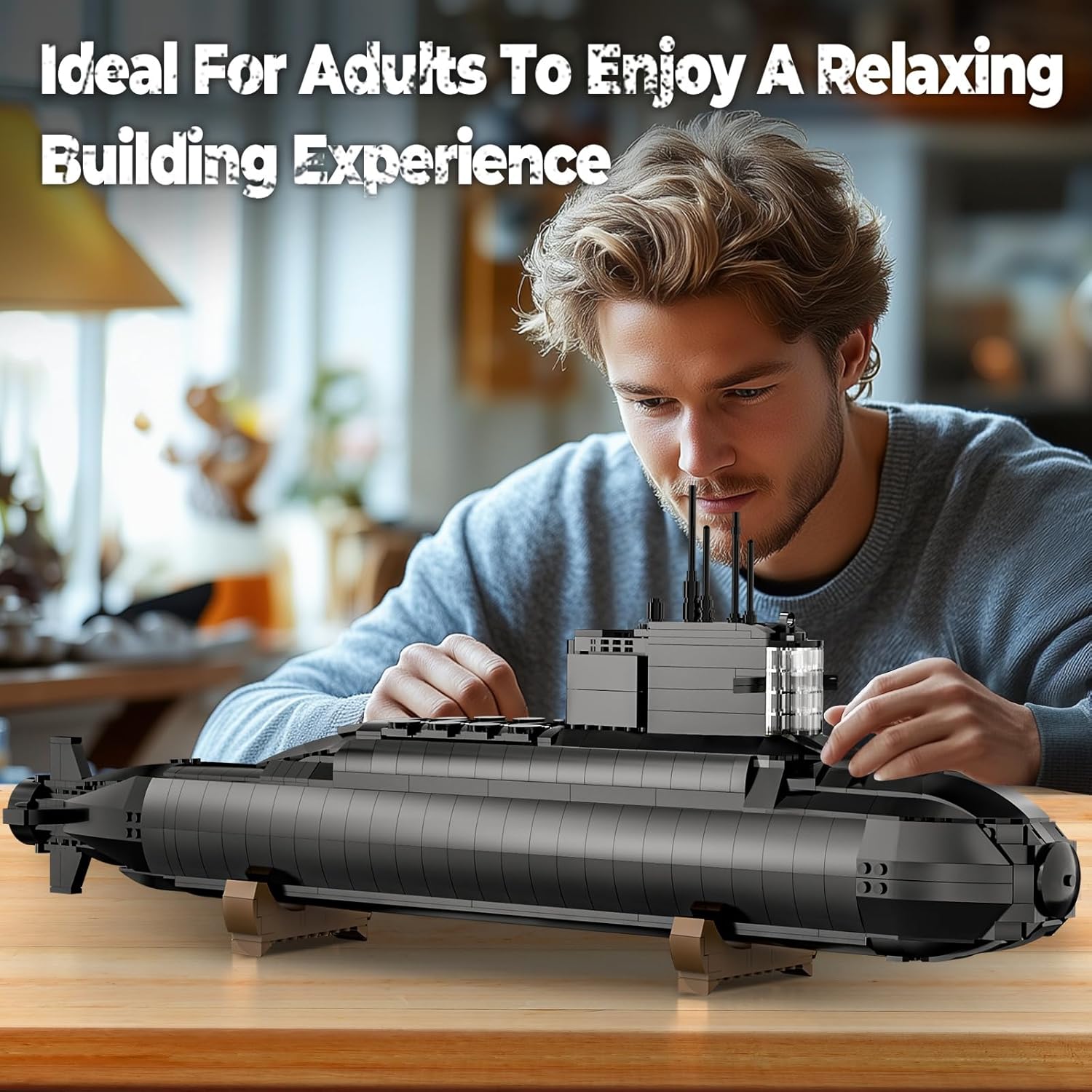 Strategic Nuclear Submarine Toy Building Blocks Set for Adult Kids, WW2 Historical Military Battleship Model Kit with Light, Home Office Decor Collection, Gift for Men Boys Teens 10 12 14 16+ (1498cs)-uFunSpace
