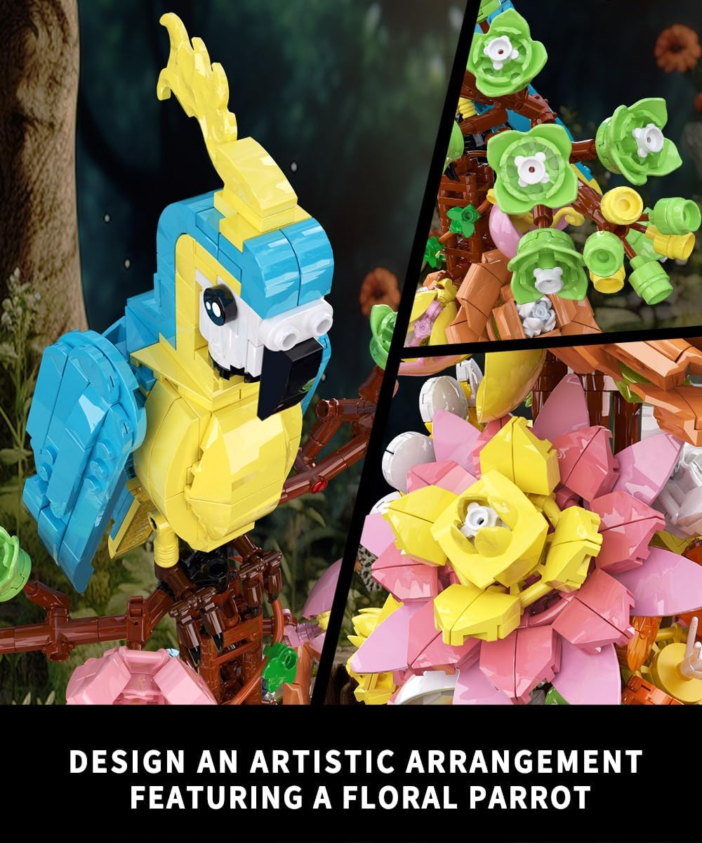 Flowers and Parrot Building Set- 1162pcs, Compatible with Lego Flower, Cute Bird and Succulent Botanical Collection Set,Nice Gift for Her or Him for Mother’s Day and Anniversary-uFunSpace