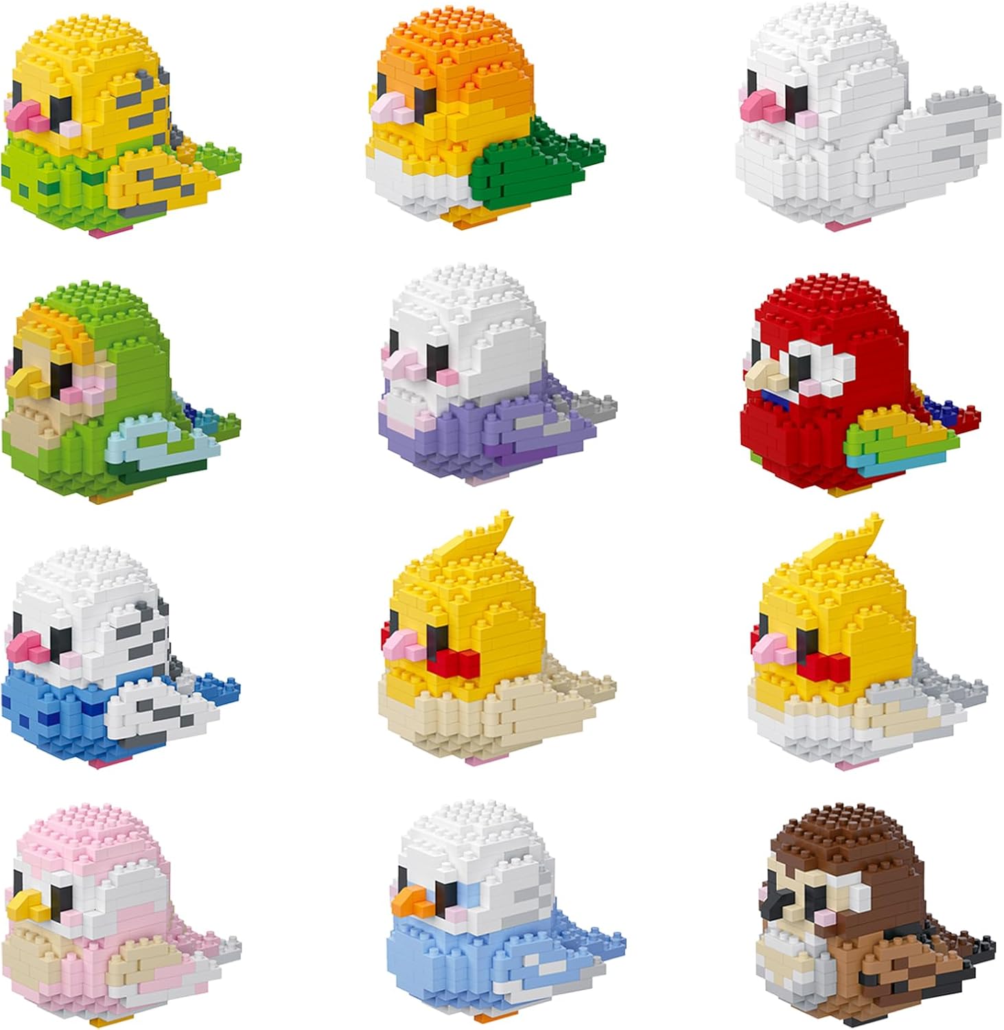 Parrot building block set, 12 color mini building blocks cute bird series children's animal toys, not compatible with Lego birds, miniature building block pet model set, Christmas gift-uFunSpace