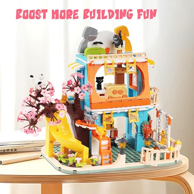 Cat House Toy Building Sets Include 8 Kittens of All Shapes Building Toys That Compatible with Lego Friends Sets for Girls 8-12 6-12 Year Old Creator Ideas Birthday Gift for Girl Boy 6+-uFunSpace