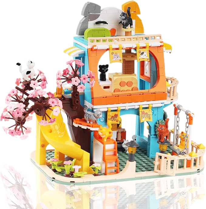 Cat House Toy Building Sets Include 8 Kittens of All Shapes Building Toys That Compatible with Lego Friends Sets for Girls 8-12 6-12 Year Old Creator Ideas Birthday Gift for Girl Boy 6+-uFunSpace