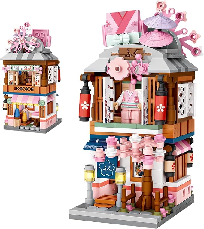 Japanese Street View Shop Building Blocks House Toy, 4 Models Mini DIY Building Blocks Model MOC Construction Toy, Gift for 6-12 Years Old Kid Girls and Boys-uFunSpace