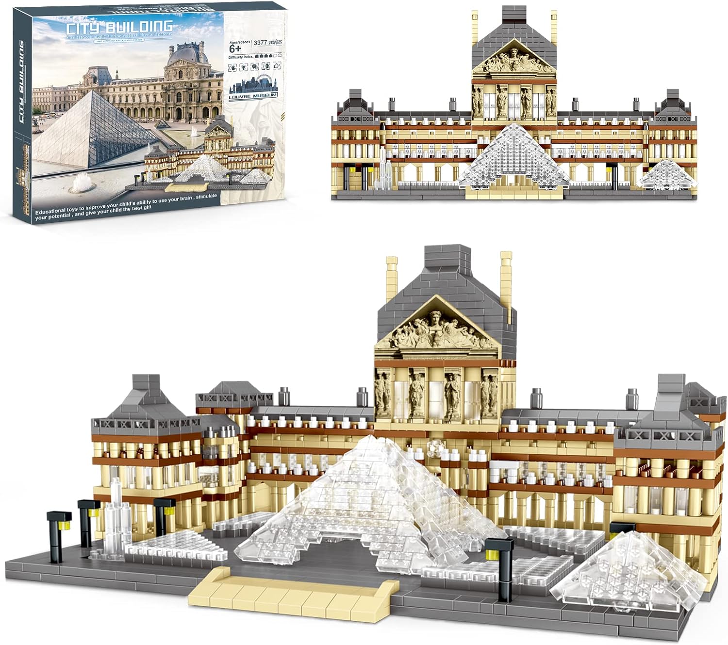 Architecture Louvre Micro Building Blocks Set,3377 Pcs World Famous Architectural Paris Louvre Museum Model Micro Bricks Toys Gifts for Adult Kids-uFunSpace