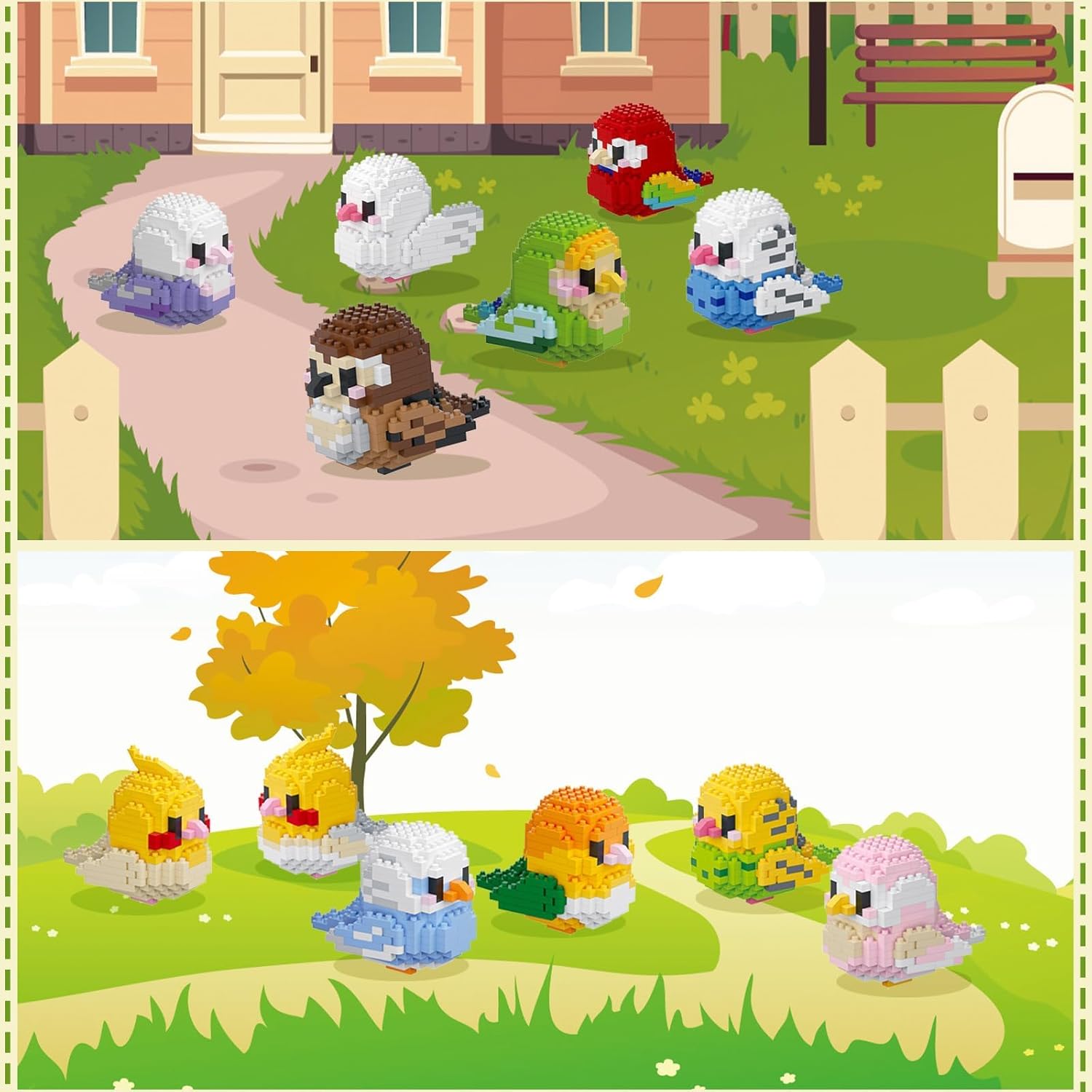 Parrot building block set, 12 color mini building blocks cute bird series children's animal toys, not compatible with Lego birds, miniature building block pet model set, Christmas gift-uFunSpace