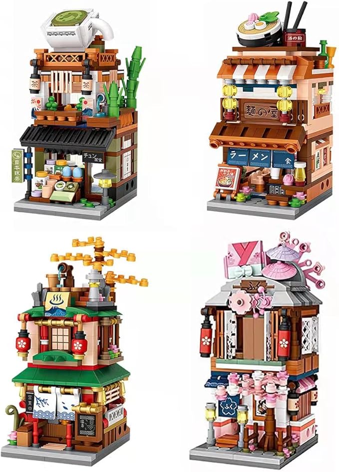 Japanese Street View Shop Building Blocks House Toy, 4 Models Mini DIY Building Blocks Model MOC Construction Toy, Gift for 6-12 Years Old Kid Girls and Boys-uFunSpace