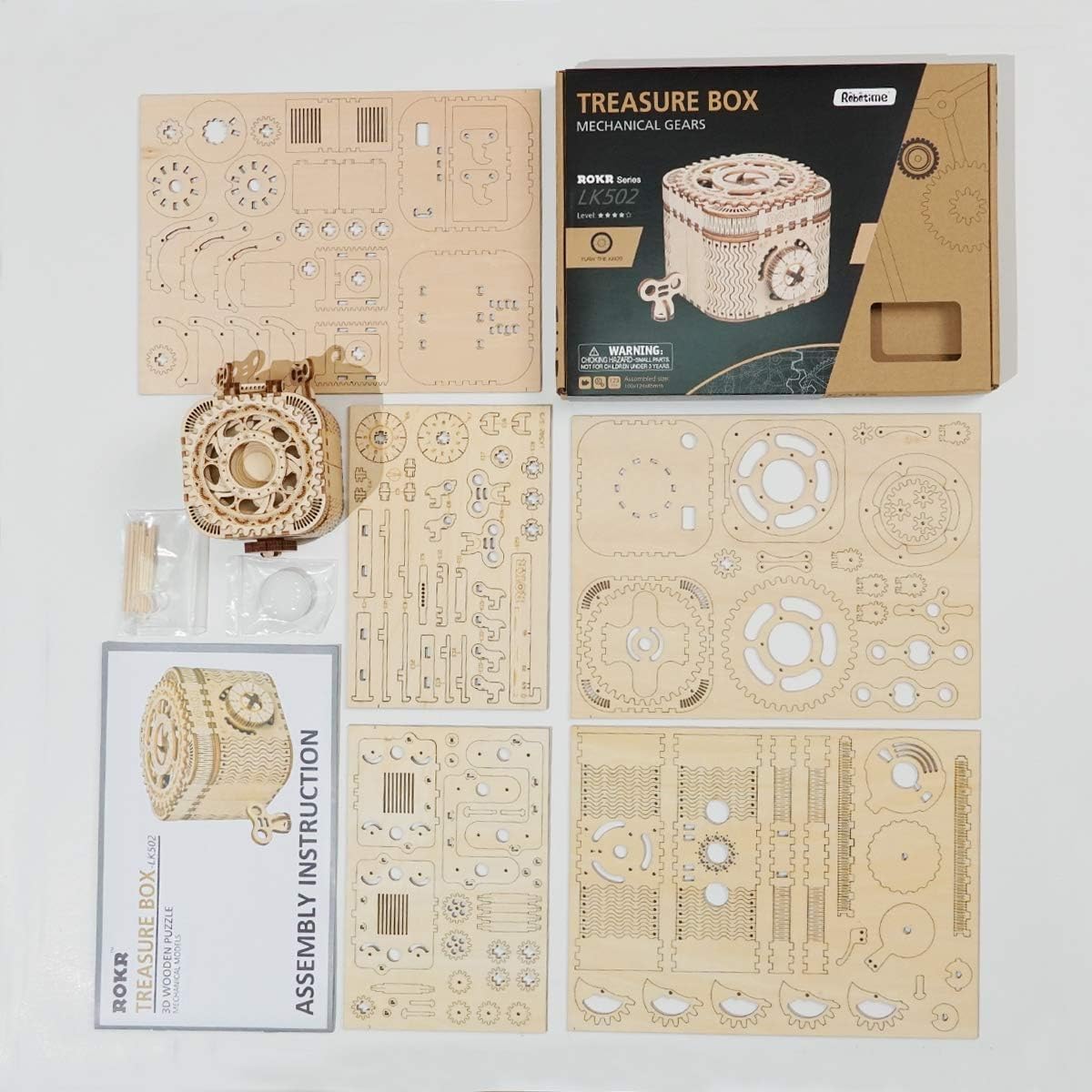 3D Wooden Puzzle Mechanical Treasure Box Model DIY Brain Teaser Projects for Adult Kid Age 14+