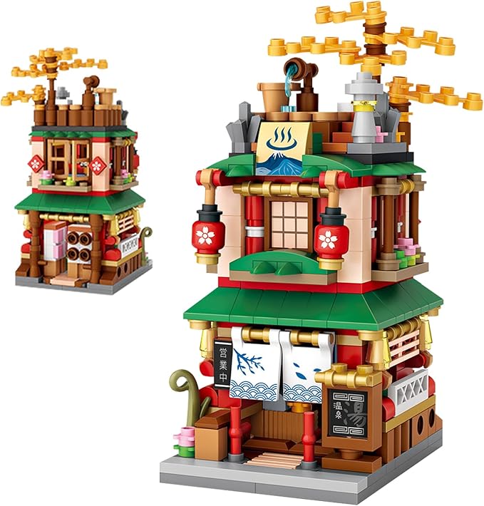 Japanese Street View Shop Building Blocks House Toy, 4 Models Mini DIY Building Blocks Model MOC Construction Toy, Gift for 6-12 Years Old Kid Girls and Boys-uFunSpace