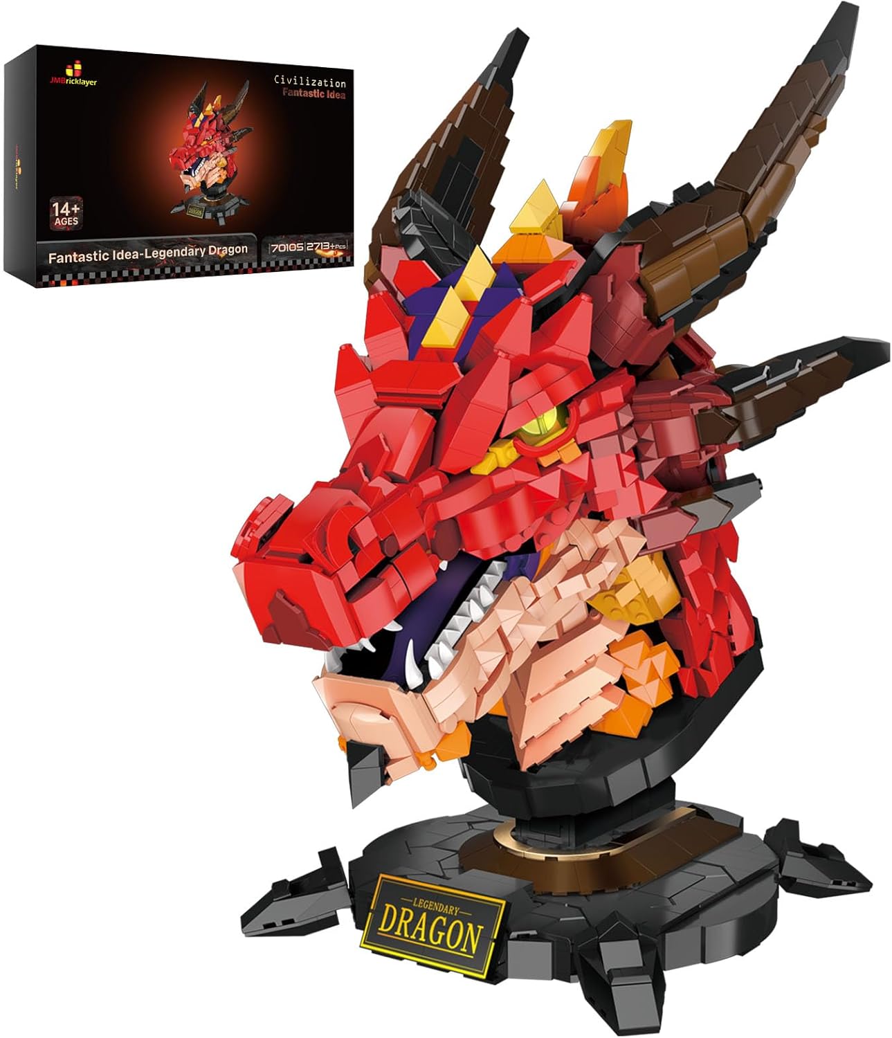 Adult Dragon Set 70105 Cool Animal Model Dragon Head Building Blocks Toy Collection or Home Office Decoration for Boys, Girls, Men and Adults Birthday-uFunSpace