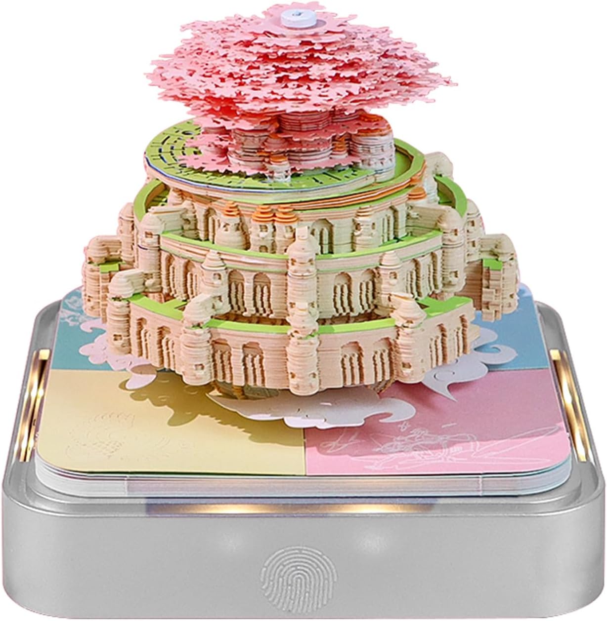 Time Piece Calendar,3D Art Calendar Memo Pad 2025 Creative Desk Calendar with Light,Castle in Sky Tear Away Paper Carving 3D Memo Pad Art Notepad Christmas Gift-uFunSpace