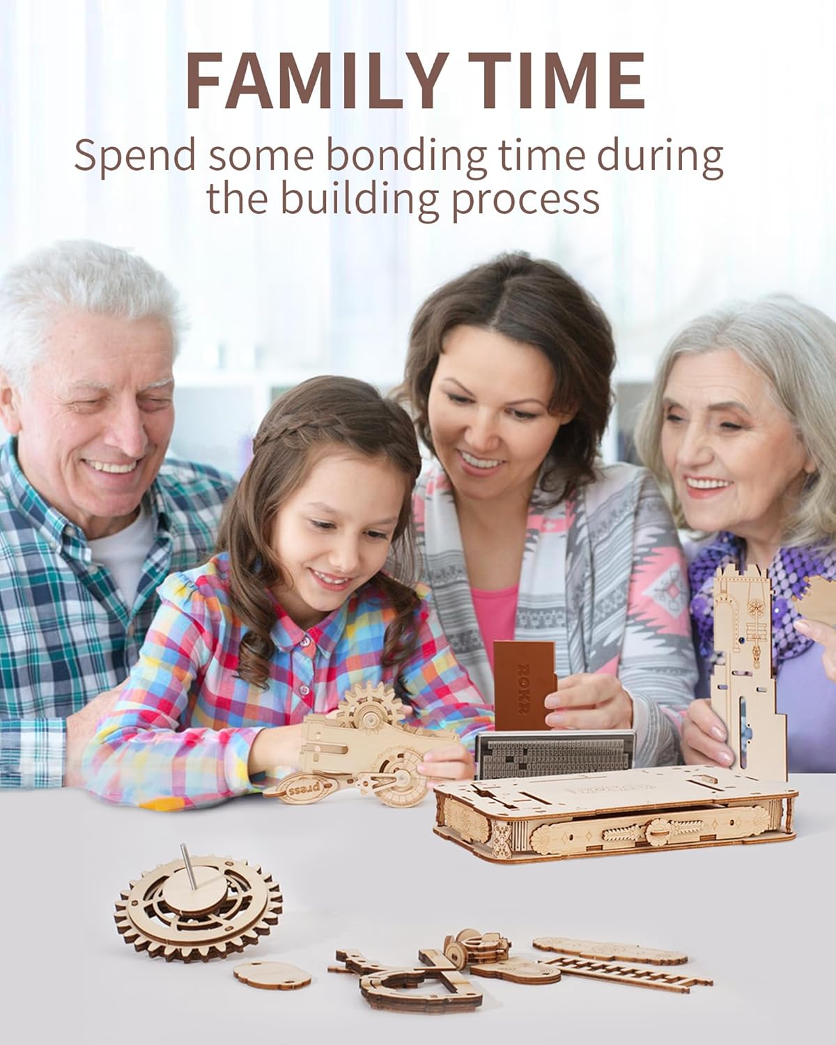 3D Puzzle for Adults, Classic Printing Press Wooden Puzzles Model Building Kits, DIY Wood Crafts Cool Toys Birthday, Collage Aesthetic, STEM Art Hobbies for Men Women (LK602)-uFunSpace