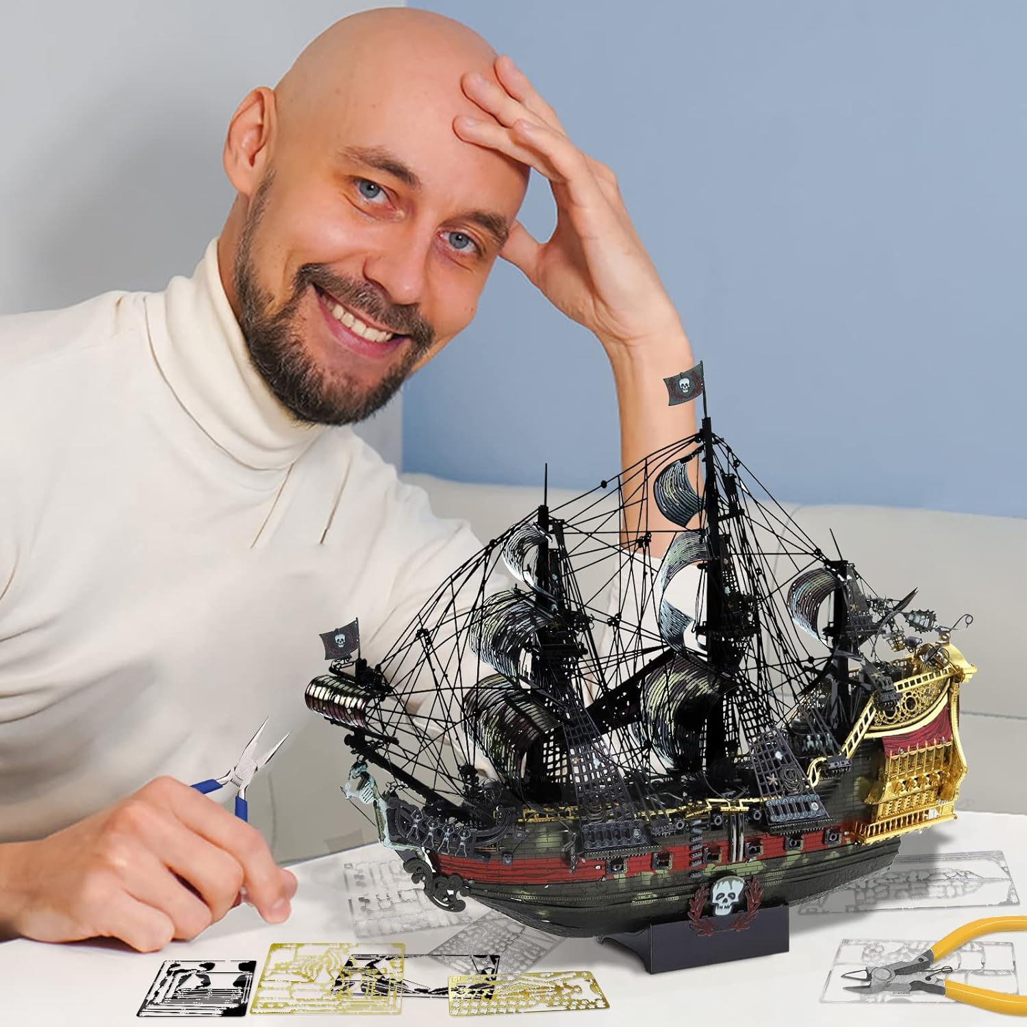 3D Metal Puzzles for Adults, The Queen Anne's Revenge Pirate Ship Model Kits, 3D Watercraft Model Building Kit, DIY Craft Kits Difficult 3D Puzzles for Family Time-uFunSpace