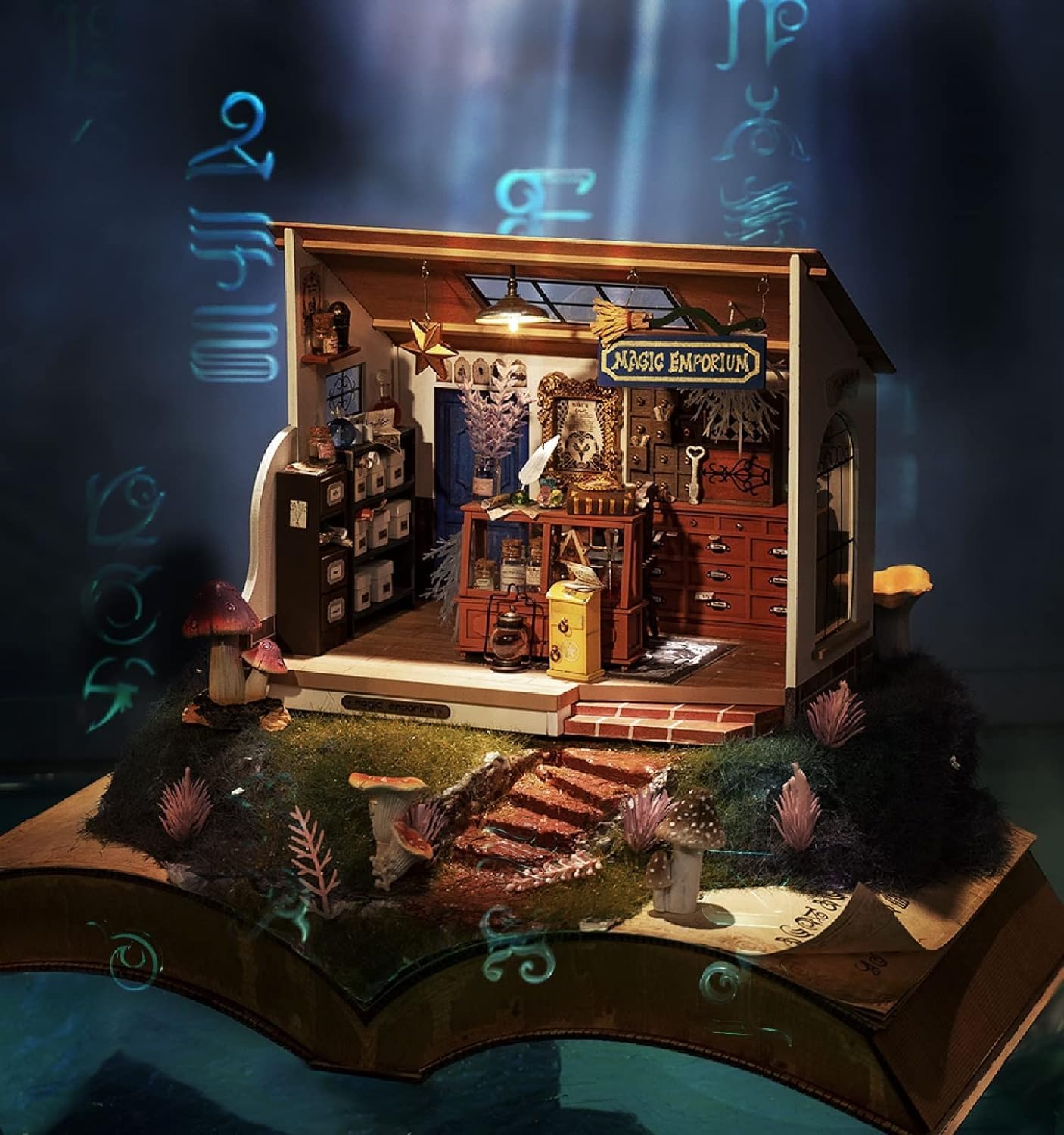 DIY Miniature House Kit Magic House, Tiny House Kit for Adult to Build, Mini House Making Kit with Furniture, Halloween/Christmas Decorations/Gifts for Family and Friends(Kiki's Magic Emporium)-uFunSpace