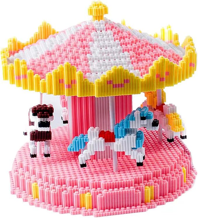 3D Carousel Mini Building Blocks Set, DIY Educational Particle Puzzle Building Bricks Toy Kits, 8900 PCS DIY Model Building Kits Toy Gifts for Kids Desk Decor for Boys/Girls-uFunSpace